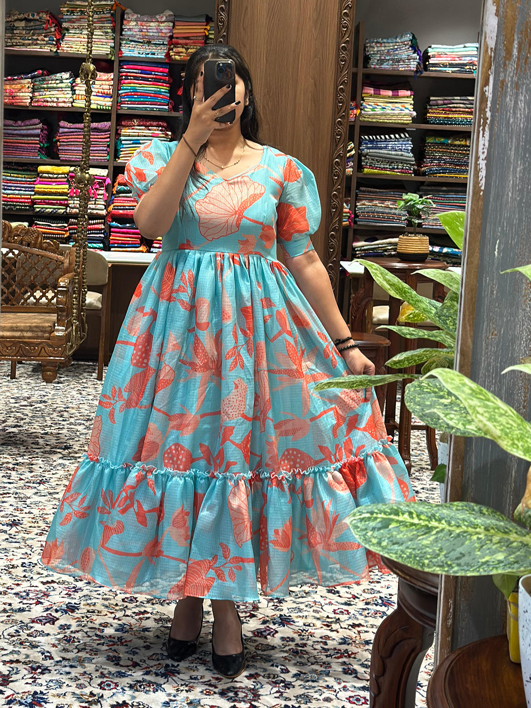 Sea Blue Floral Print Dress