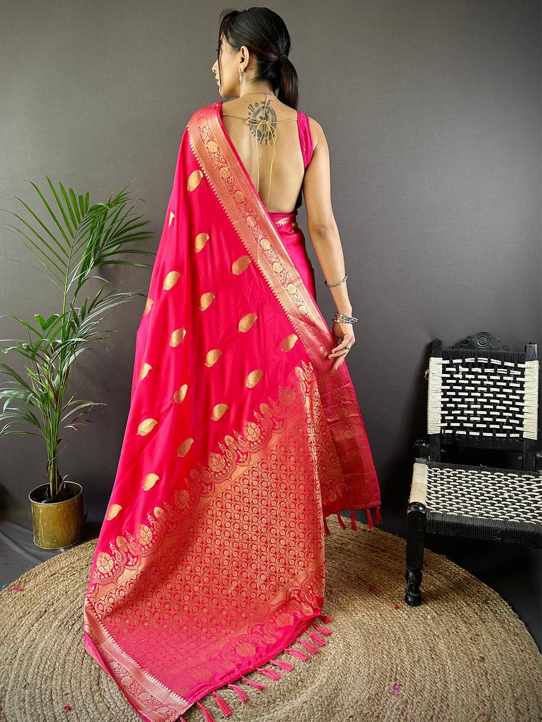 Rani Banarasi Soft Satin Masru Mango Silk Saree