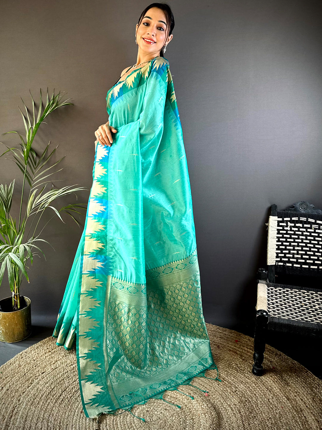 Sky Blue Banarasi Raw Silk Ikkat Saree