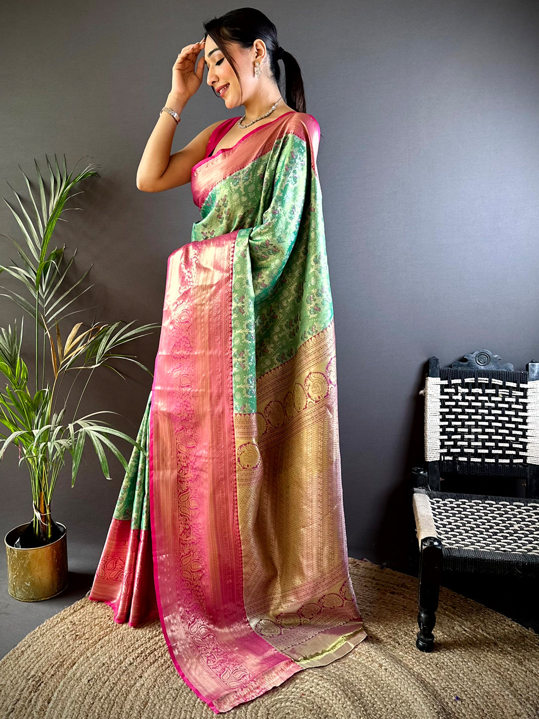 Fern Green Dharmavaram Silk Saree