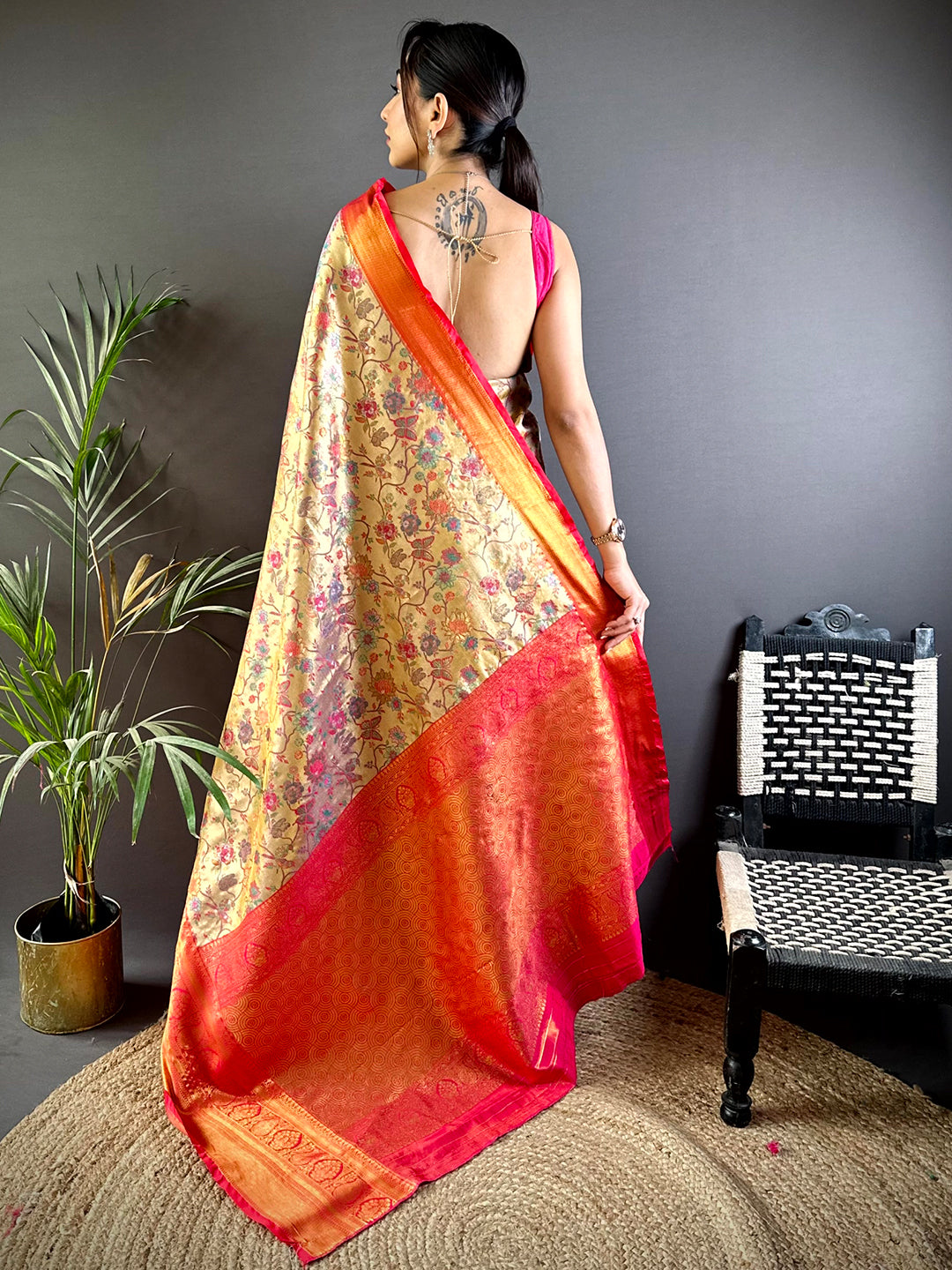 Elegant Red Butterfly Floral Dharmavaram Saree