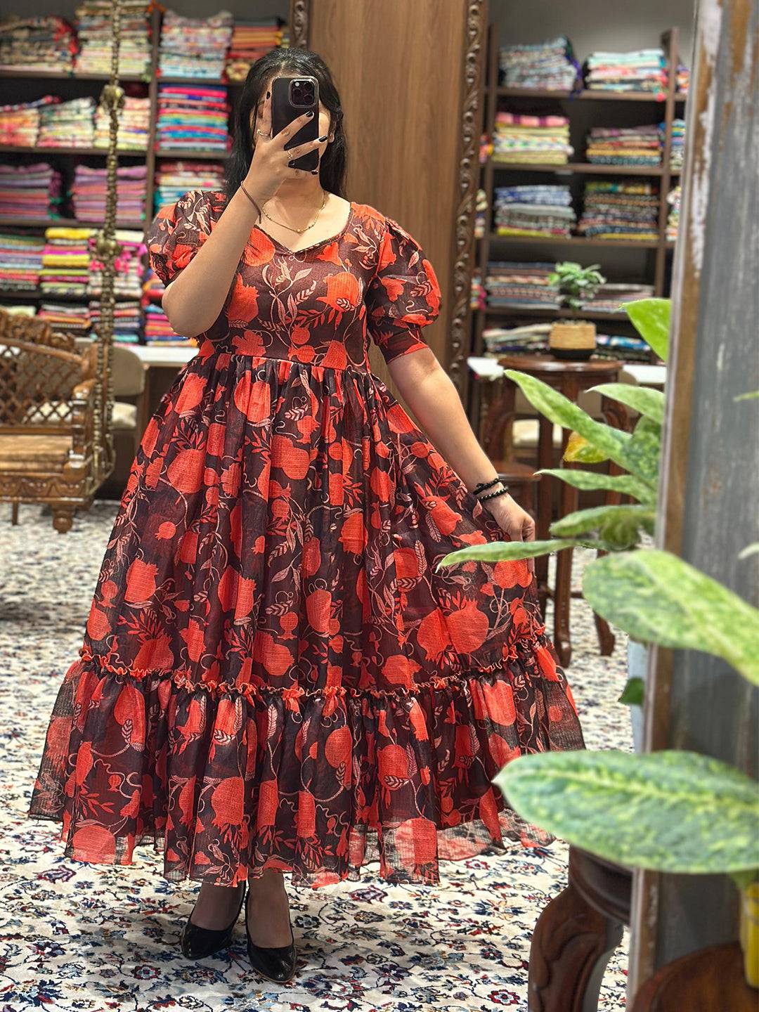 Scarlet Bloom Floral Kota Midi dress with V-neckline