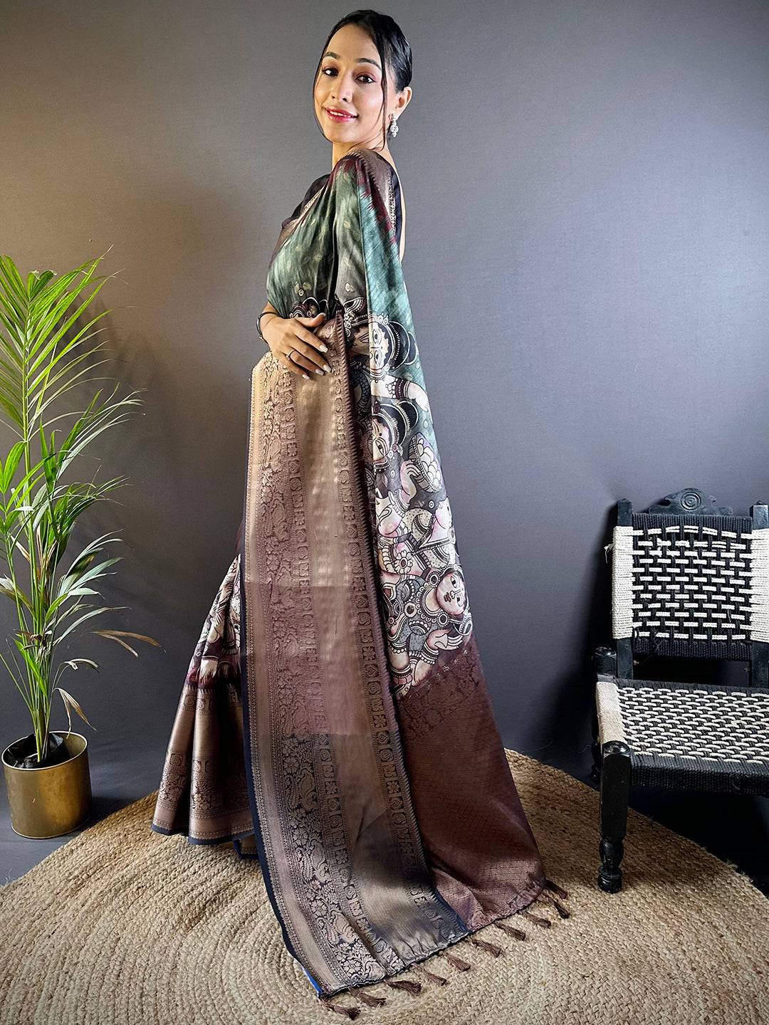 Intricate Teal Banarasi Silk Saree