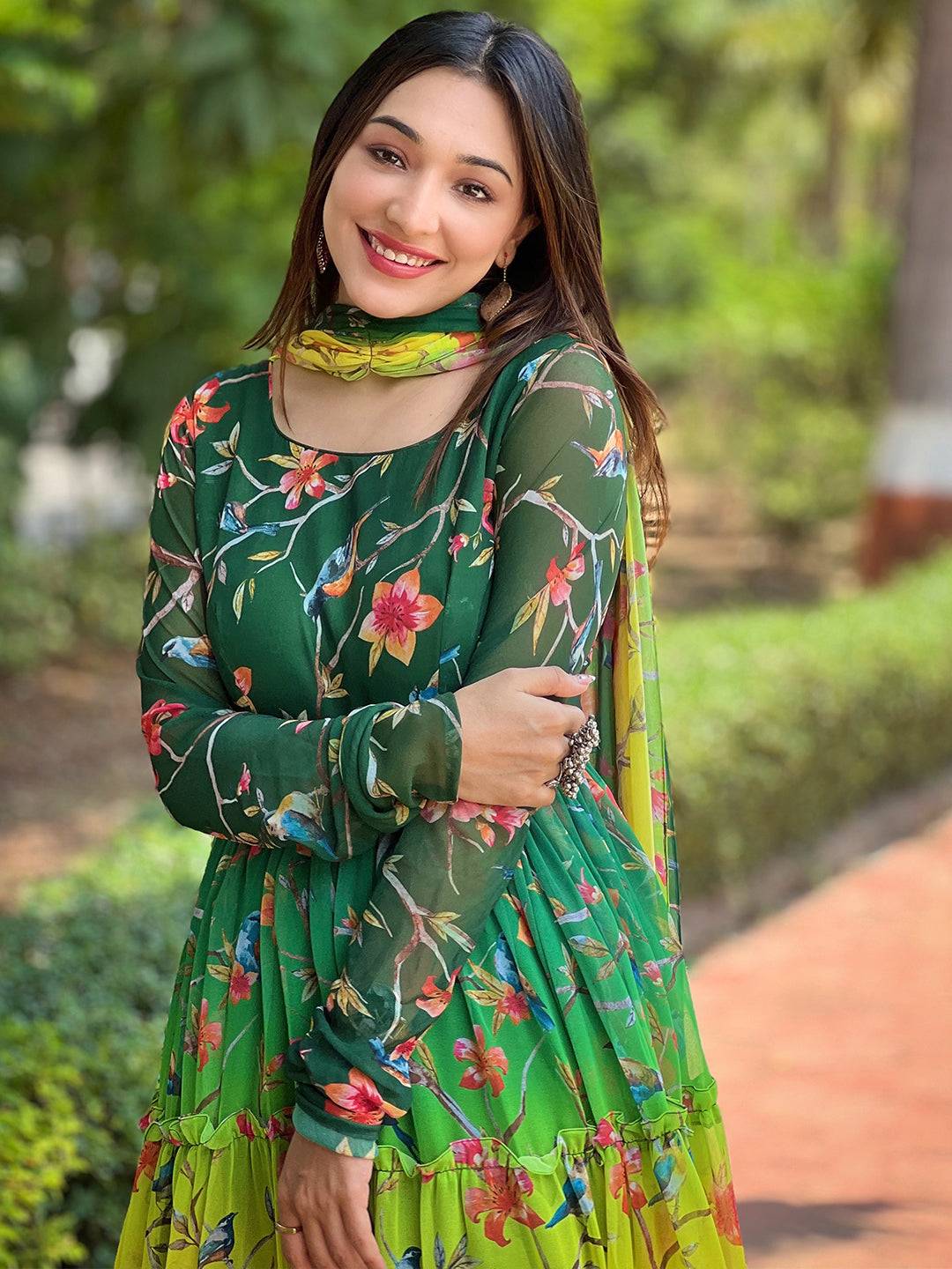 Model in Taniya Cocktail Colours Dress smiling