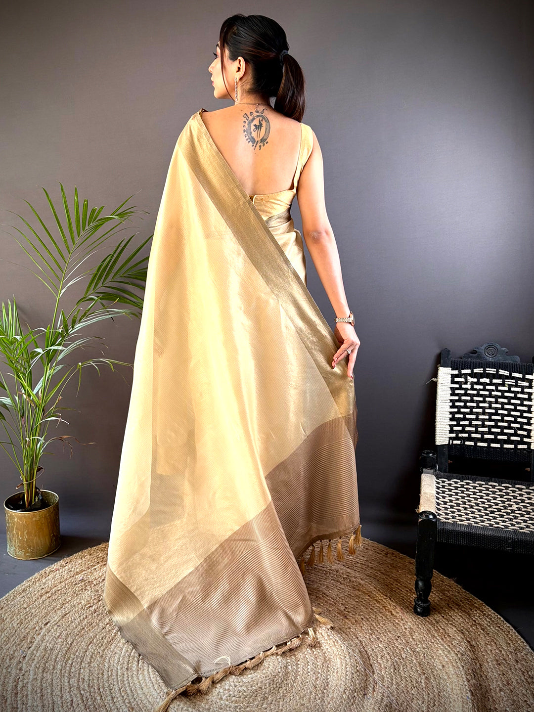 Gold Banarasi Tissue Silk Butti Design Saree