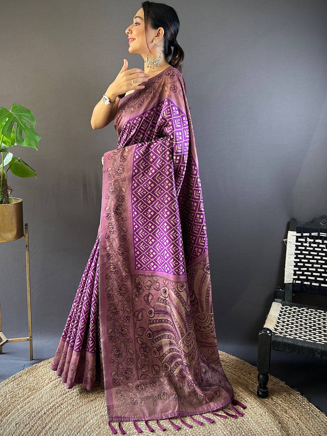 Purple Patola Kalamkari Saree