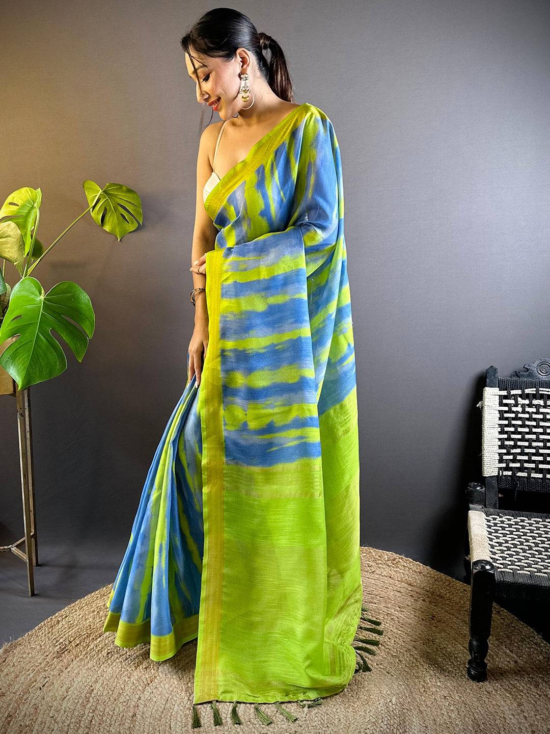 Multi Shibori Print Linen Saree