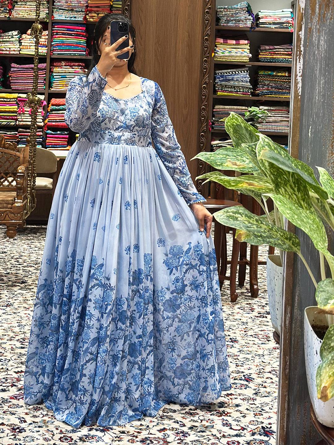 Serene Azure Blossom Party Dress