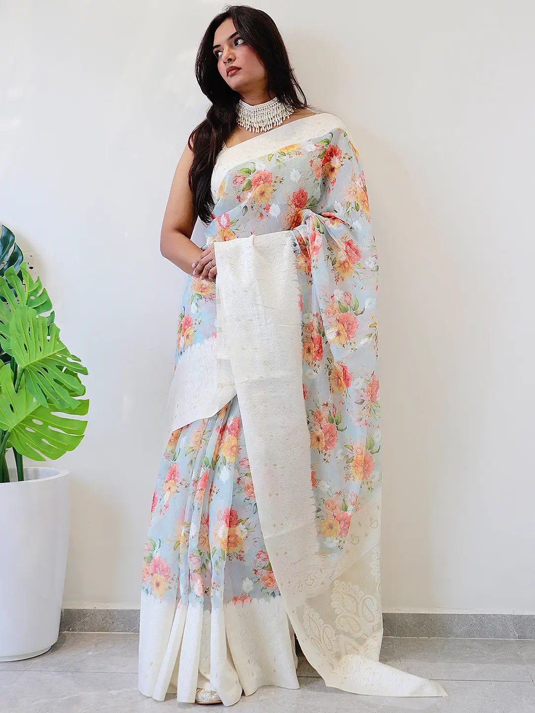 Beautiful Bollywood saree in floral digital print