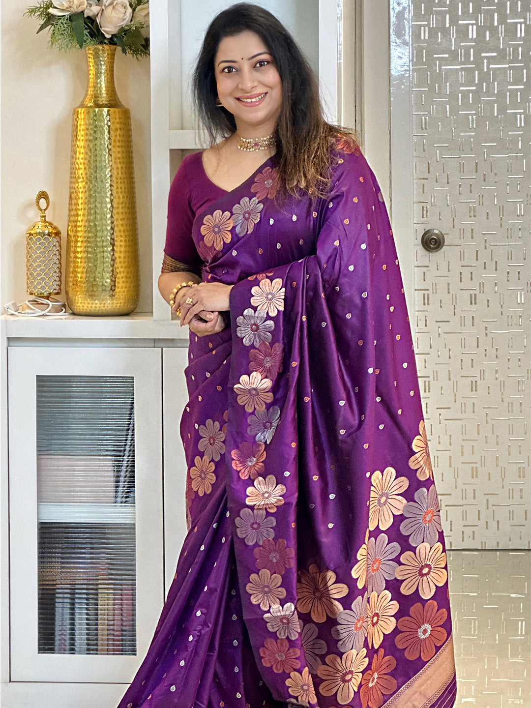 Wine Soft Silk Zari Woven Saree