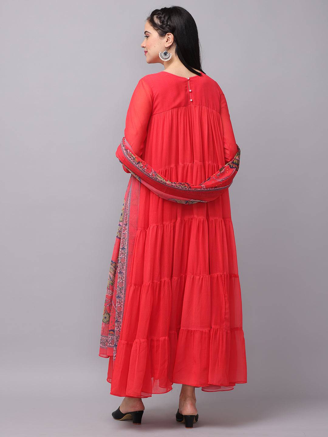 Fiery Red Churidar Sleeves Dress