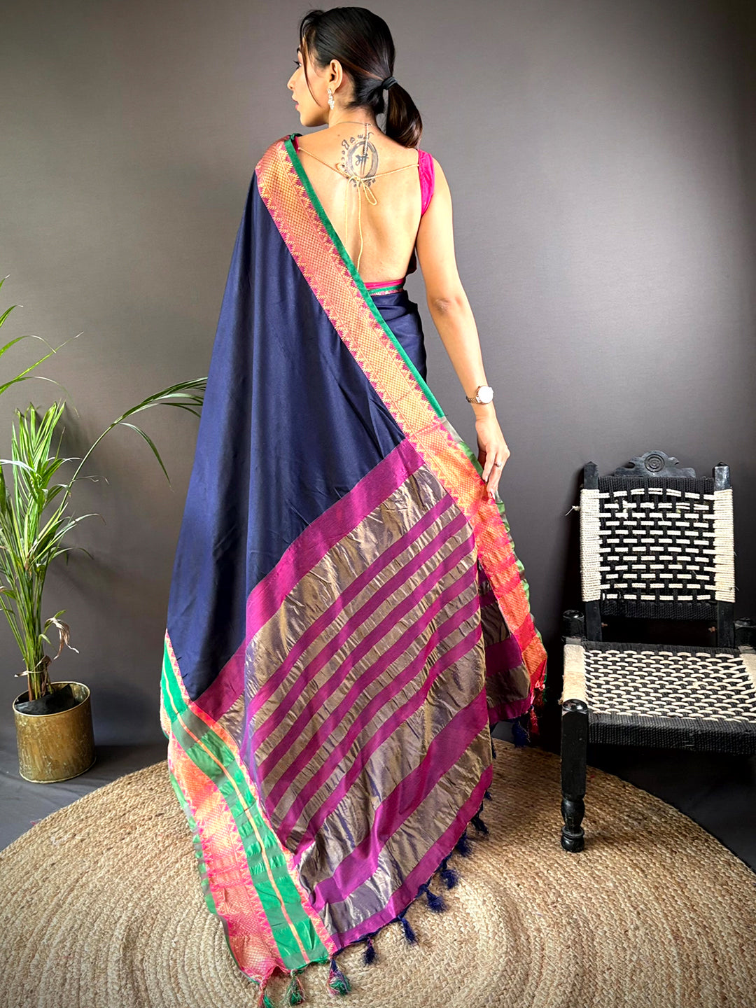 Navy Gold Zari Silk Saree