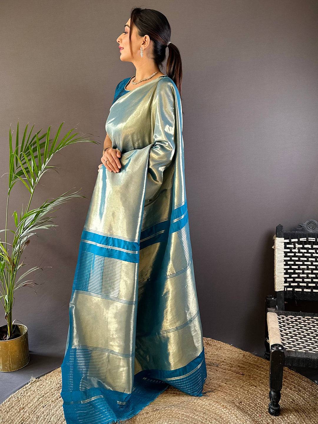 Teal Elegance Kanjivaram Saree