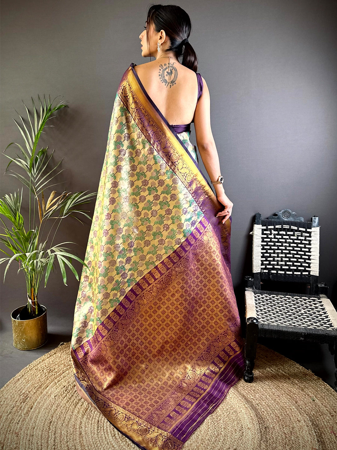 Vibrant Purple Floral Dharmavaram Silk Saree