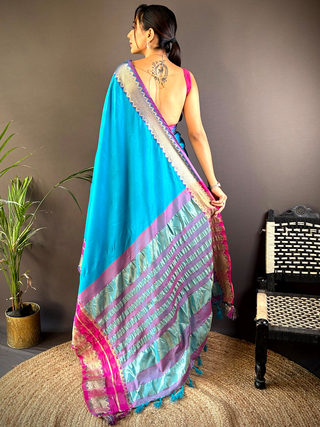 Blue Gold Zari Silk Saree