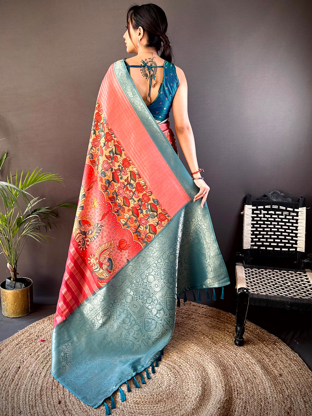 Coral Soft Crep Silk Ombre Print Saree