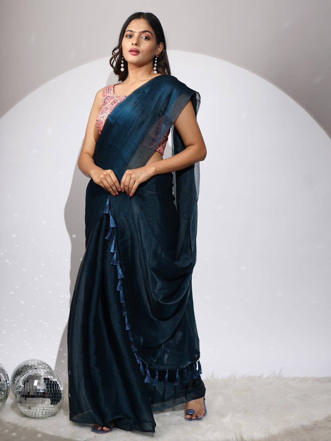 Chiffon Dual Tone Party Wear Designer Saree