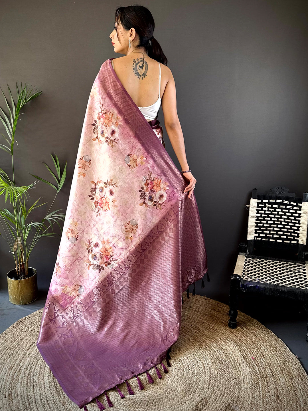 Mauve Kanjivaram Digital Silk Saree