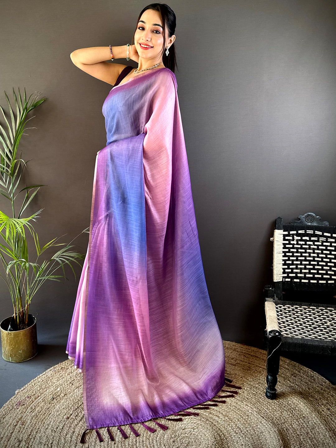 Purple Ombre Chanderi Tissue Saree