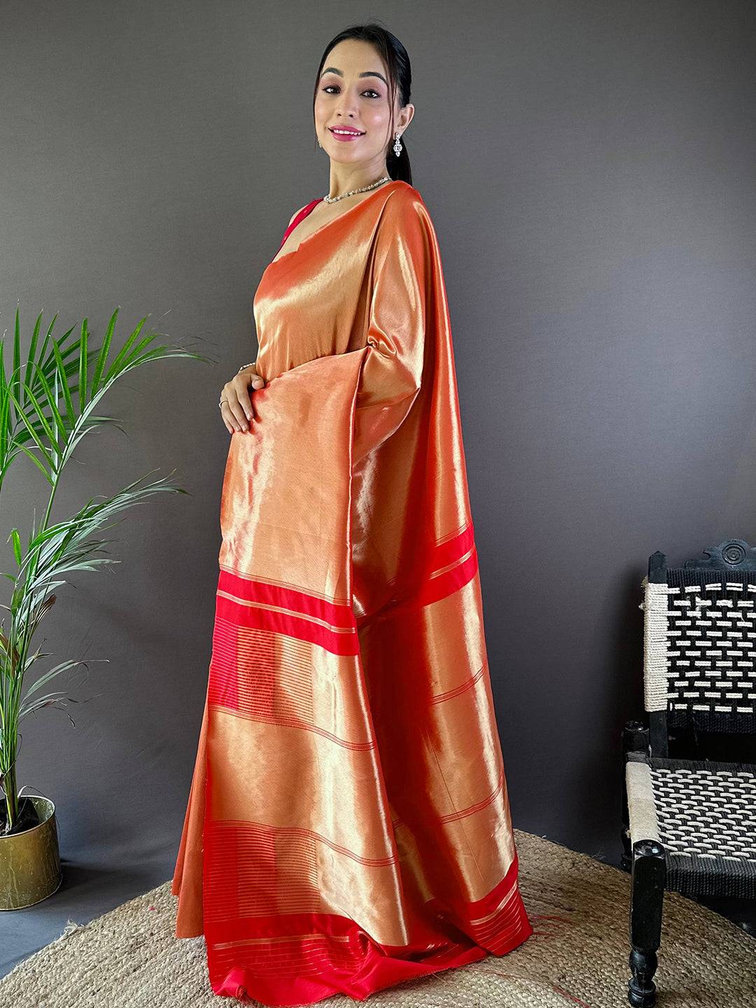 Coral Elegance Kanjivaram Saree