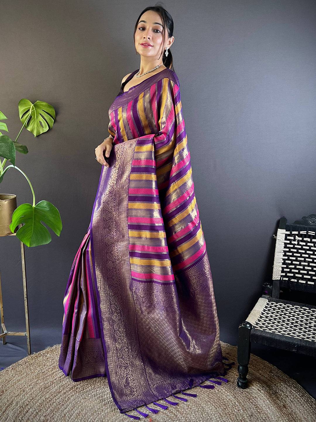 Radiant Stripes Banarasi Silk Saree