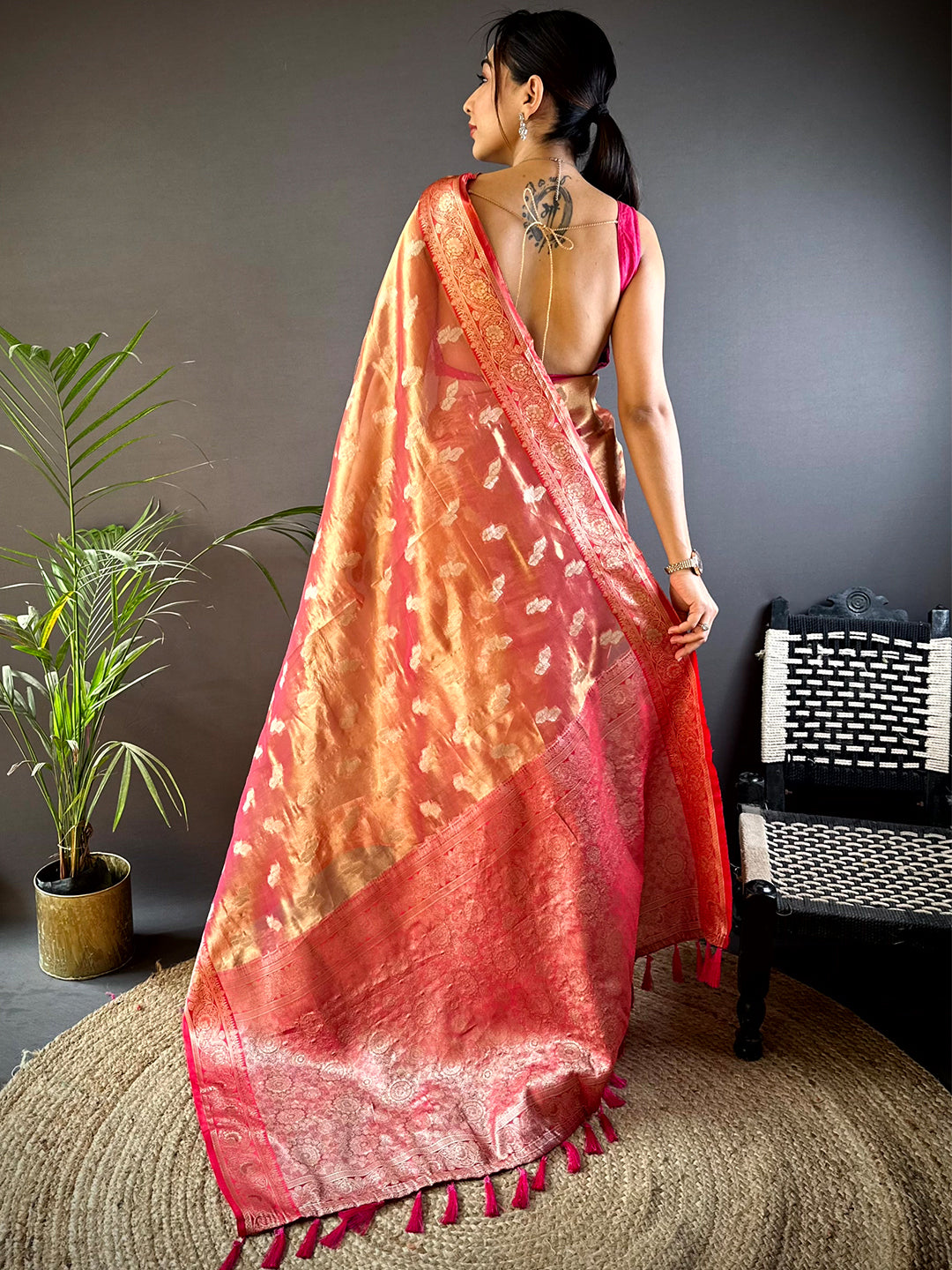 Radiant Red Kora Tissue Saree