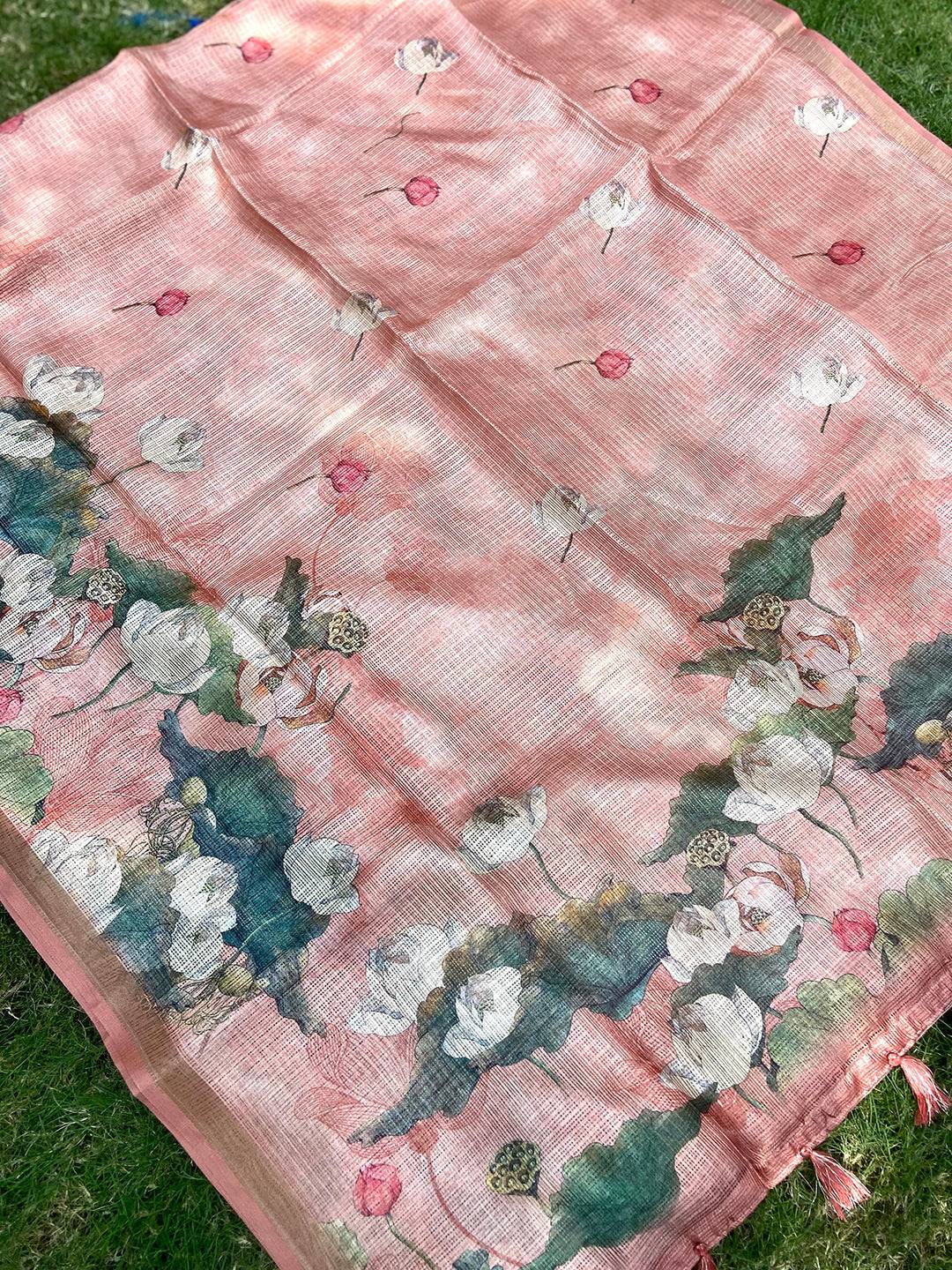 Muvel Colour Soft Kota Doriya Silk Saree With Flower Print