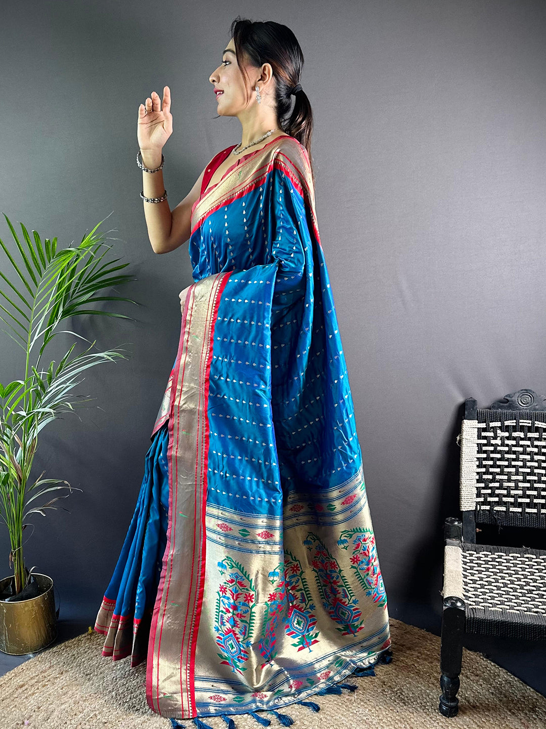 Royal Blue Yeola Paithani Saree With Zari Weaving - Luxe