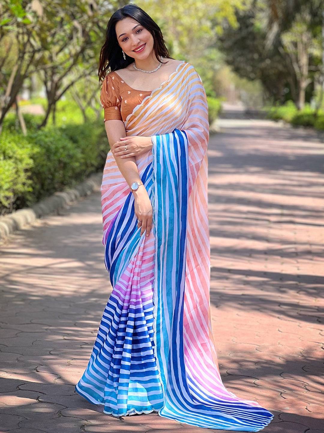 Trendy Stripted Leheriya Saree