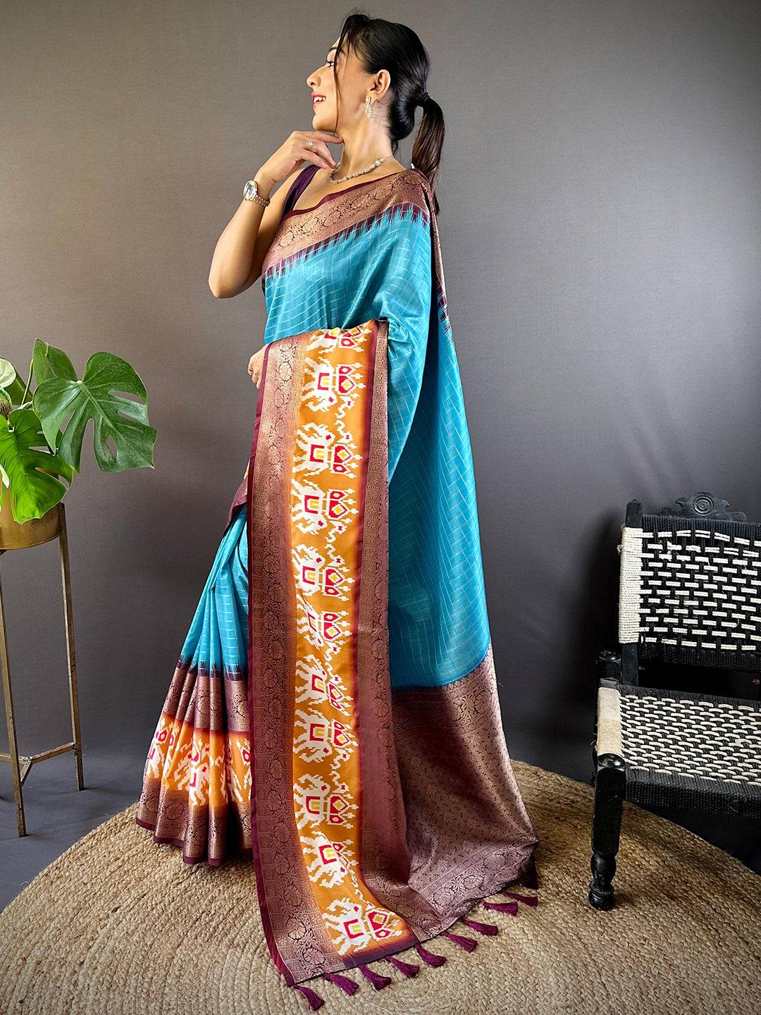 Geometric Elegance Ikkat Saree