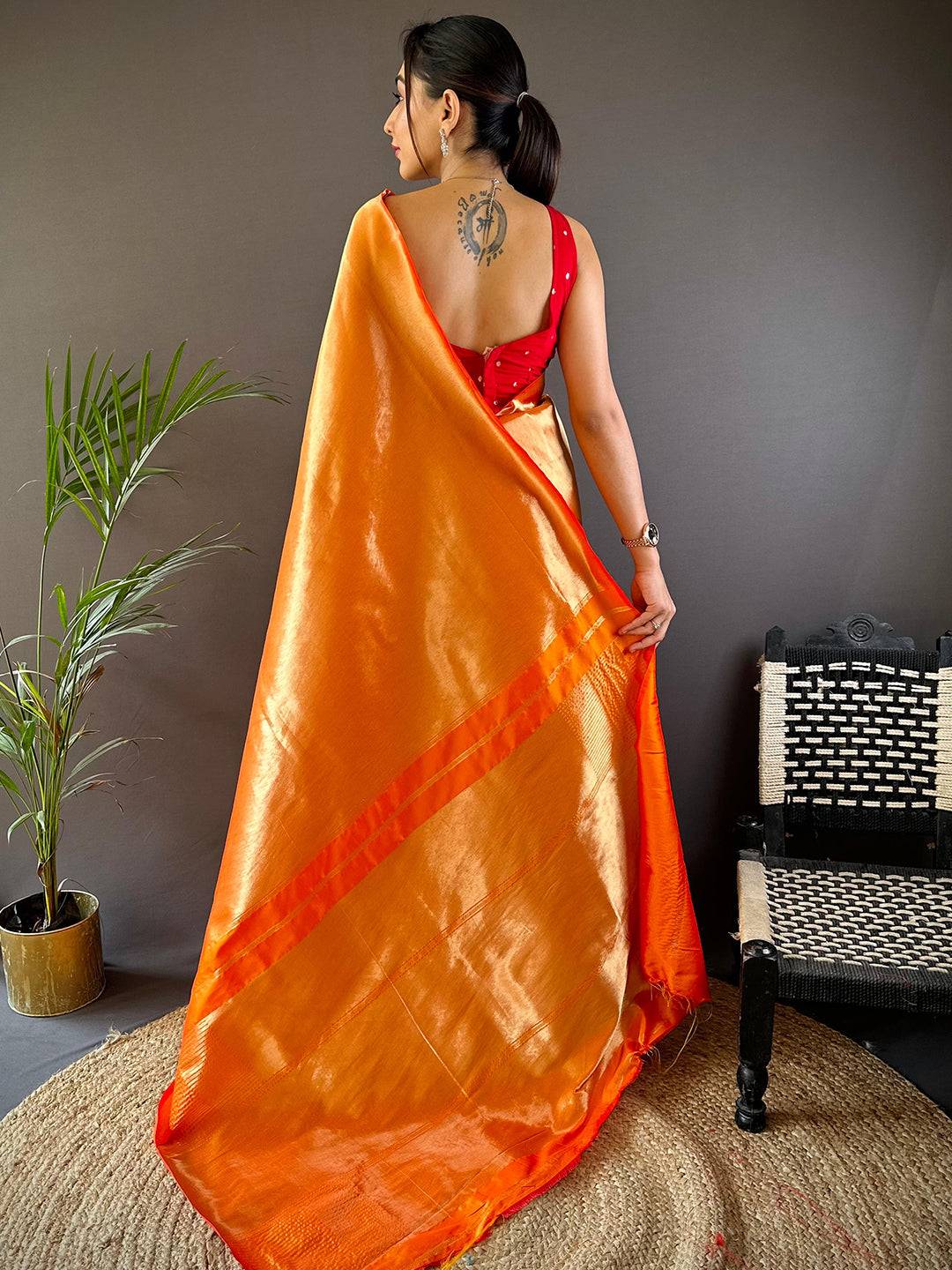 Orange Elegance Kanjivaram Saree