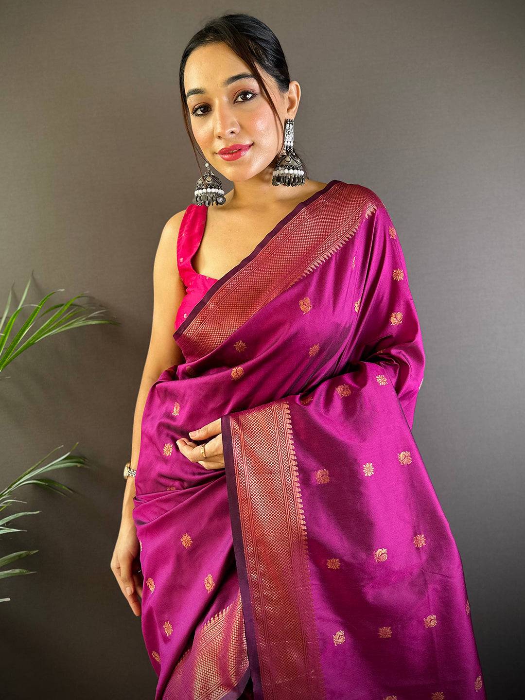 Deep Wine Copper Elegance Soft Silk Saree