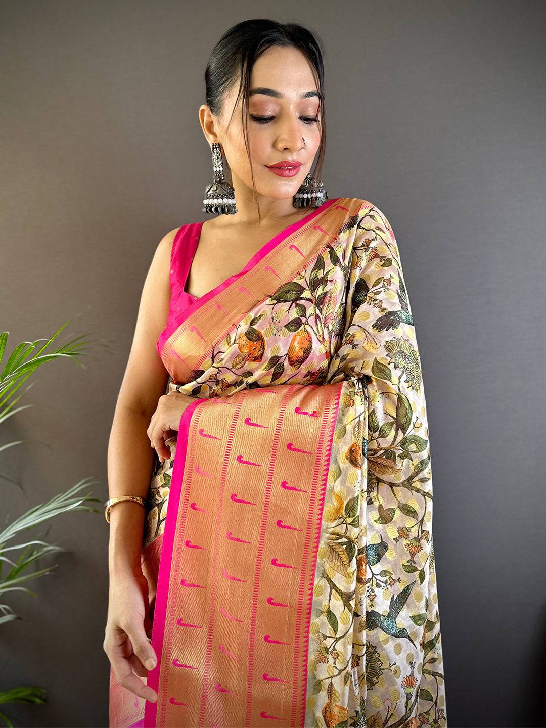 Off White Paithani Kora Silk Saree