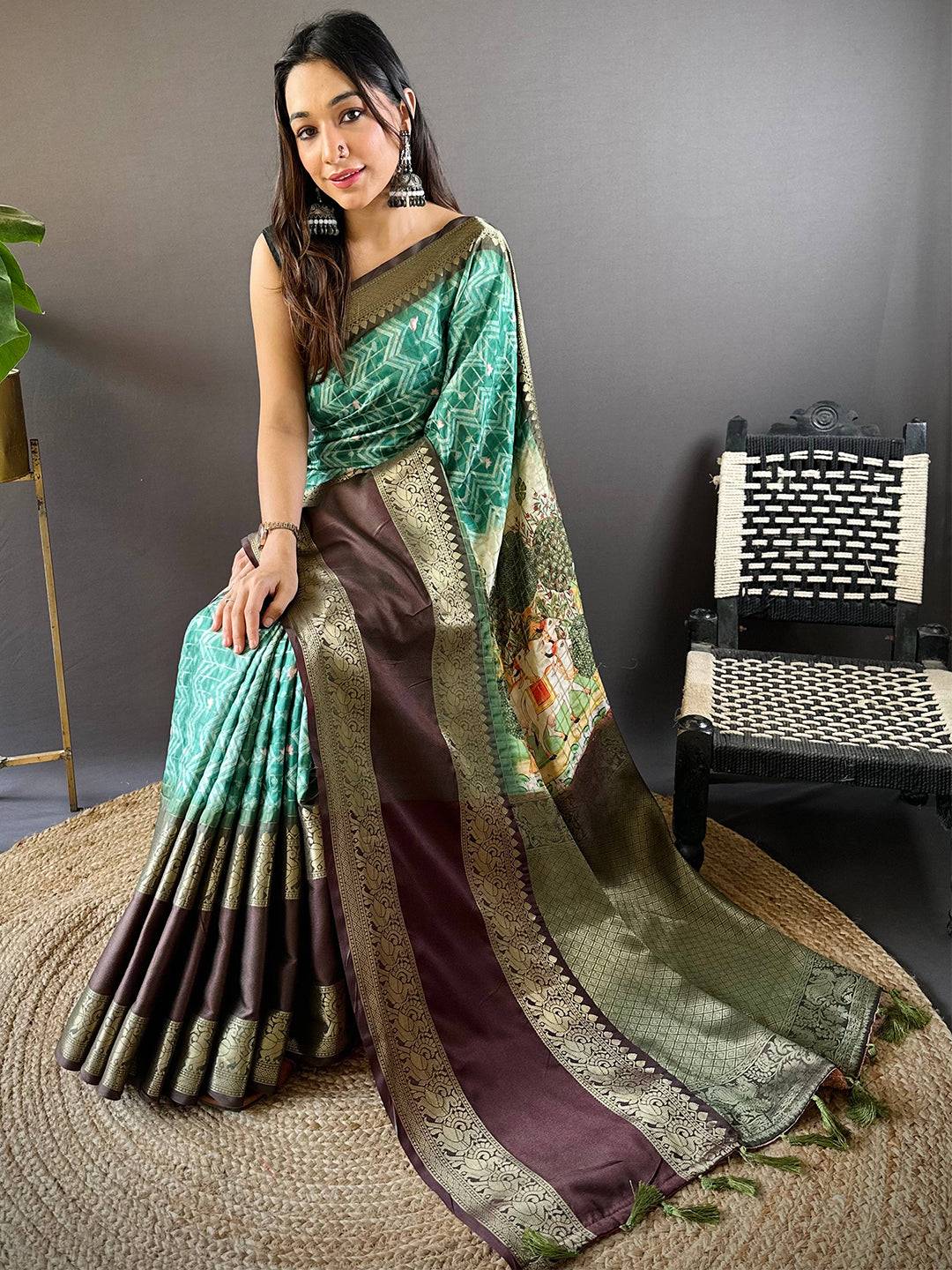 Rama Banarasi Pichwai Print Saree