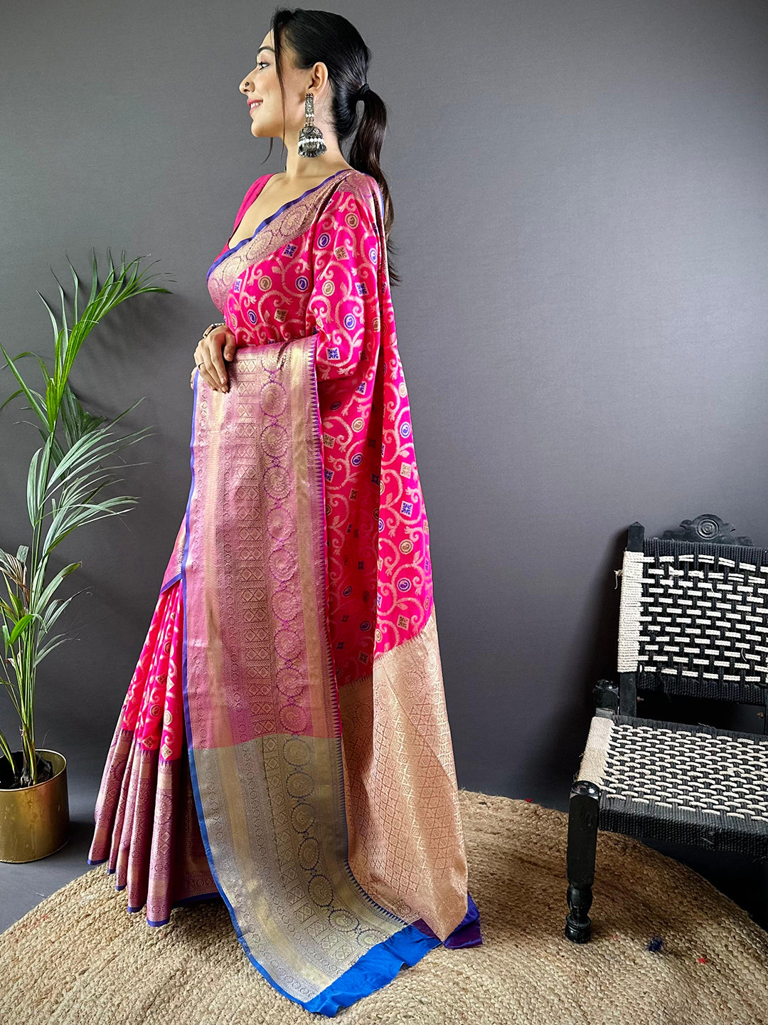 Magenta Minakari Ikkat Print Saree