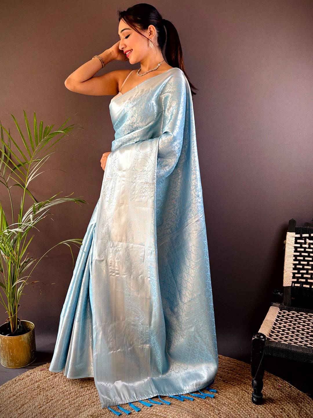 Blue Banarasi Kanjivaram Silk Saree