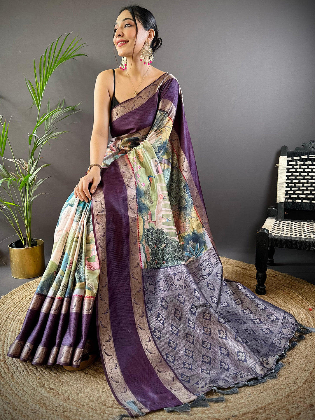 Vibrant Soft Silk Mughal Print Sarees