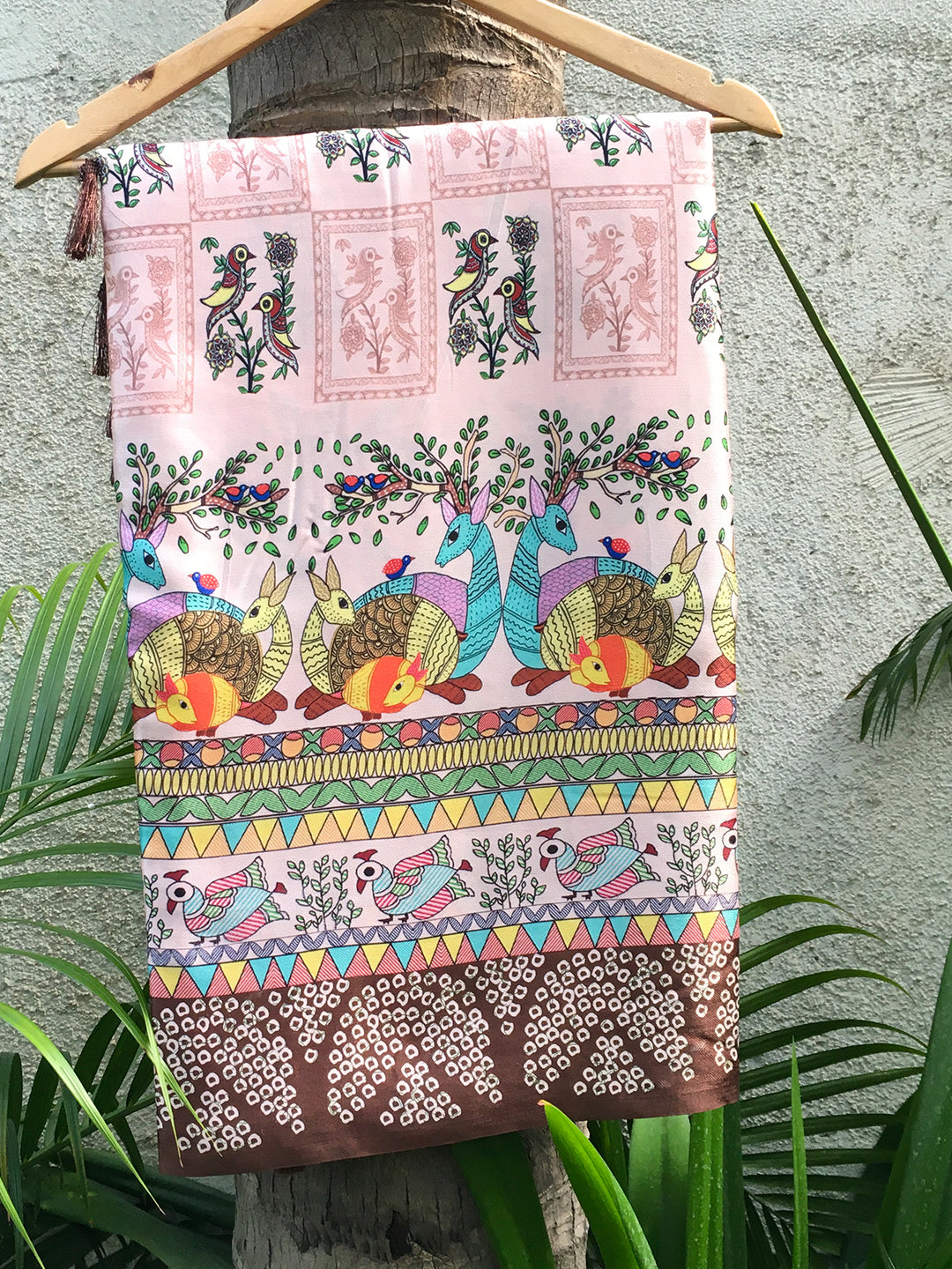 Light Pink Madhubani Digital Print Saree