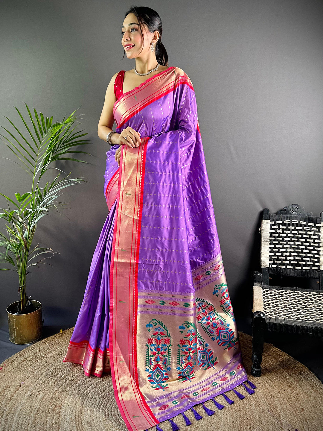 Lavender Soft Silk Yeola Paithani Saree