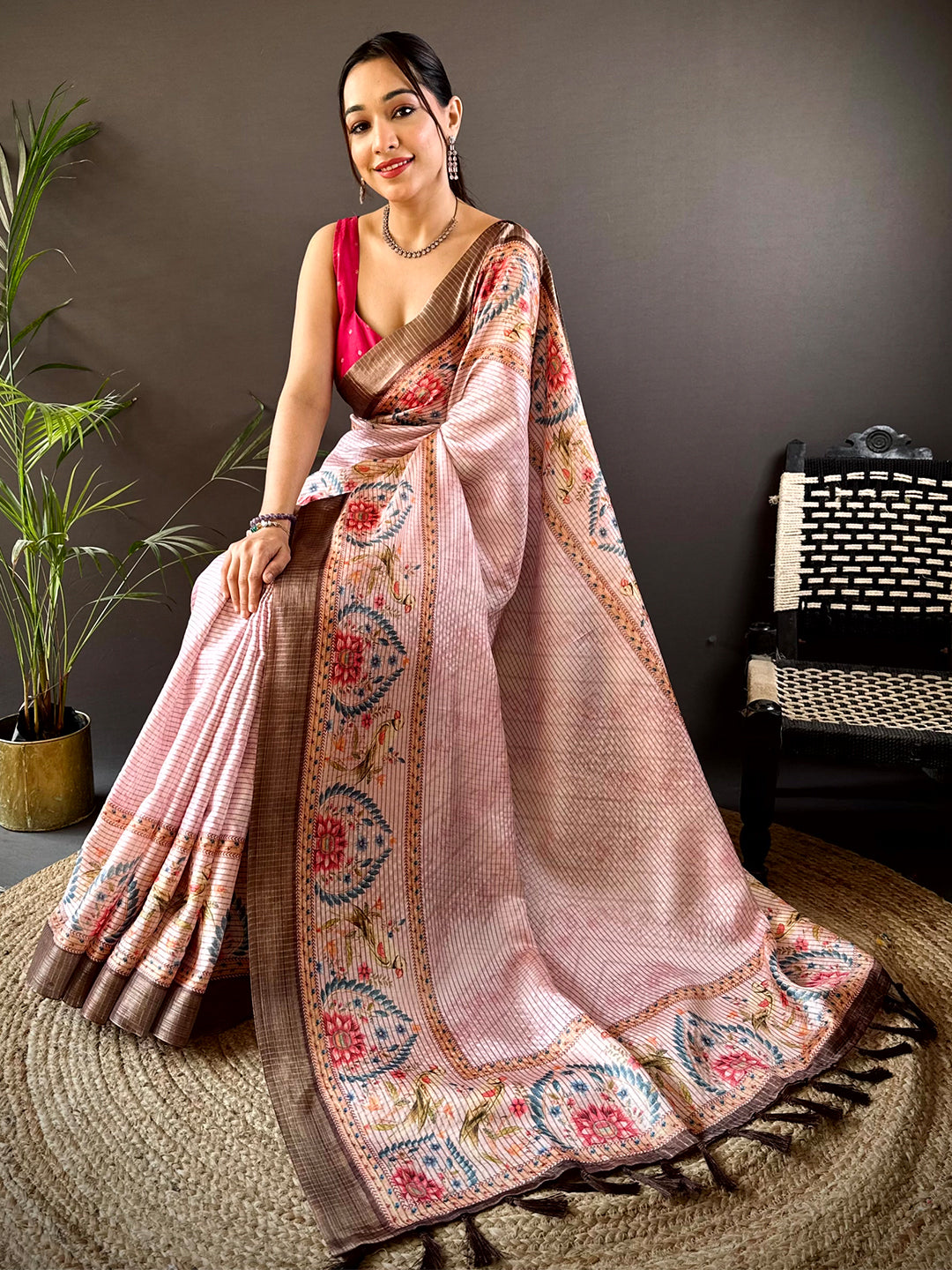 Graceful Pastel Pink Soft Silk Chex Saree