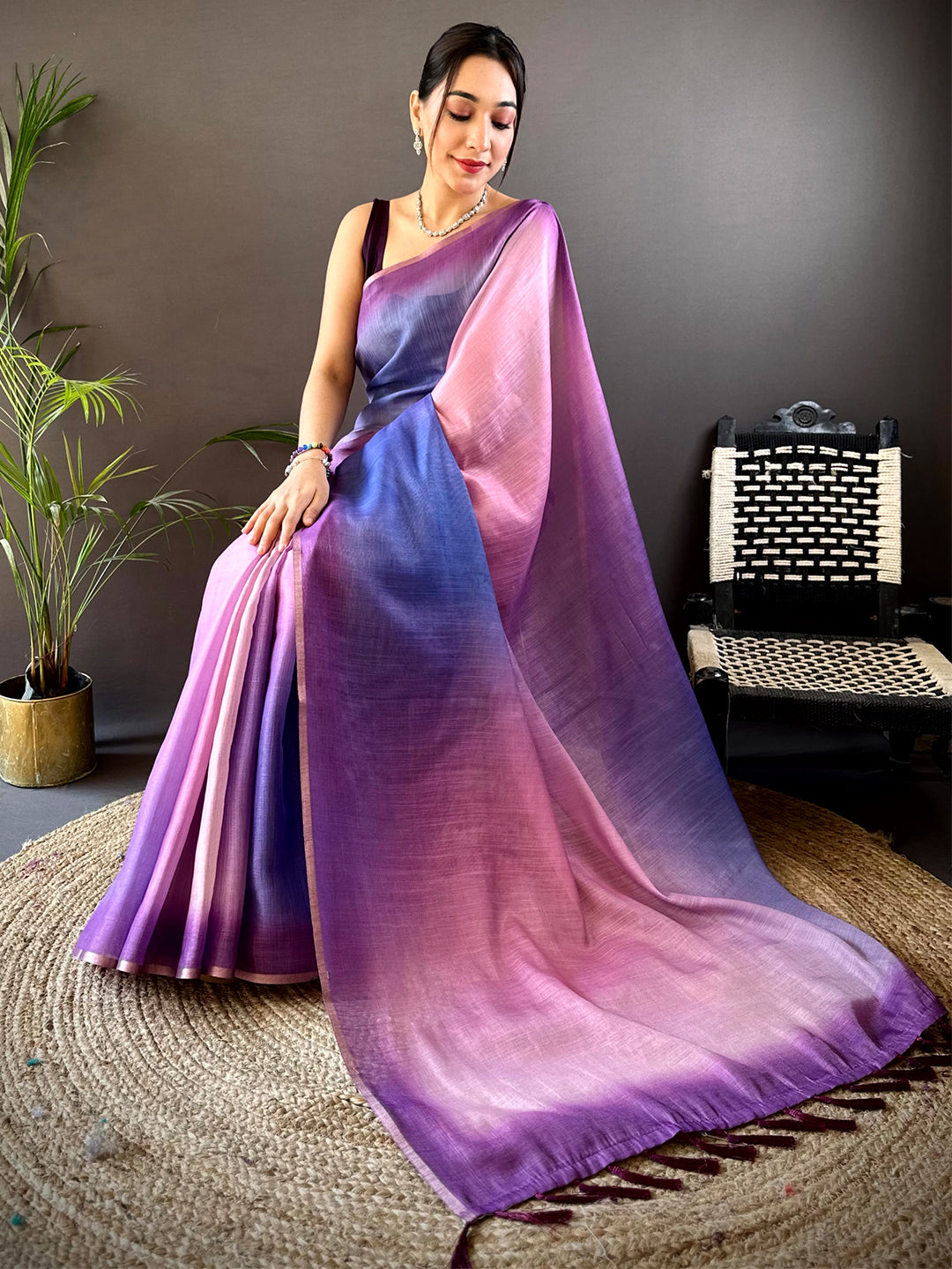 Purple Ombre Chanderi Tissue Saree