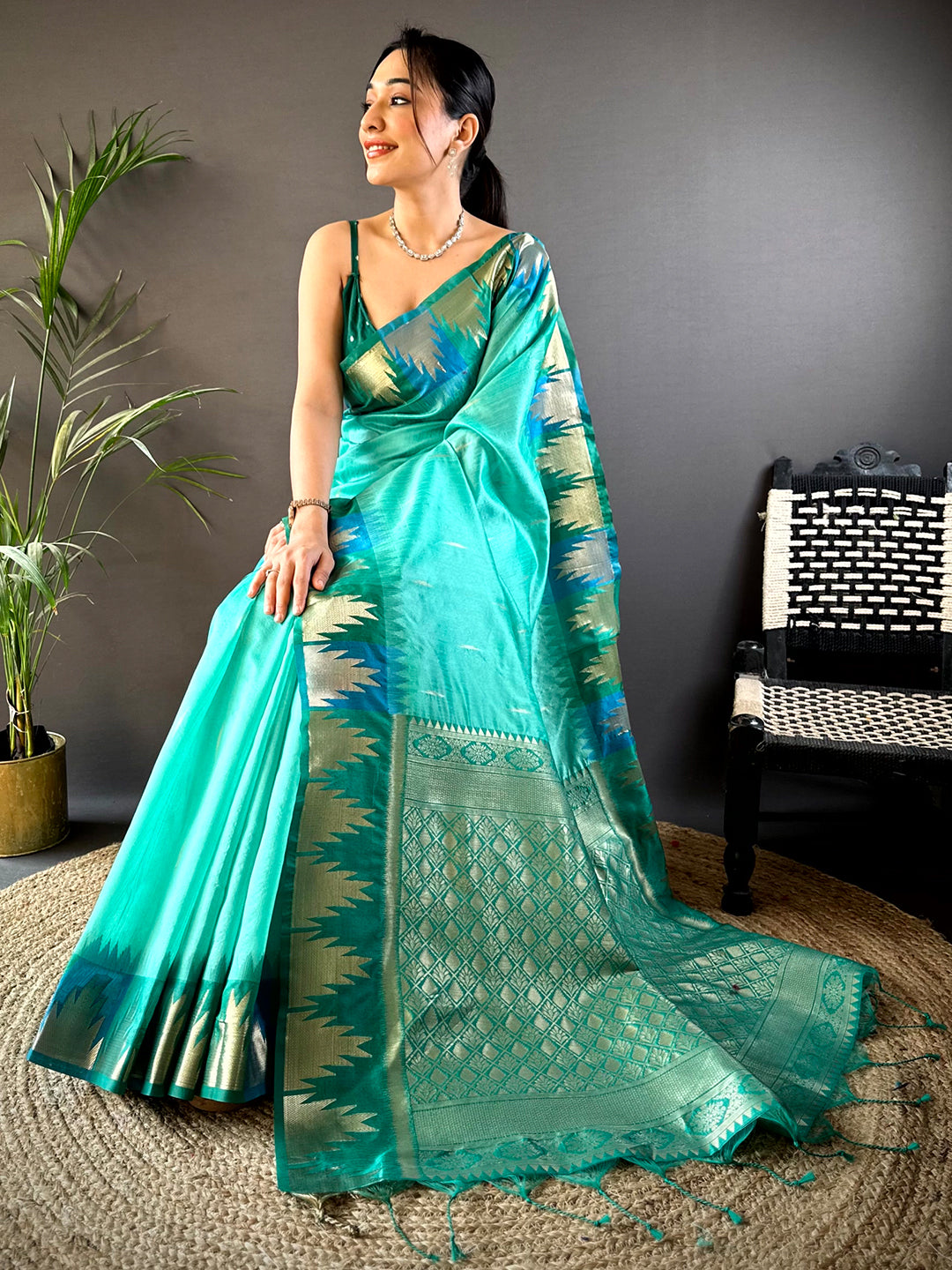 Sky Blue Banarasi Raw Silk Ikkat Saree