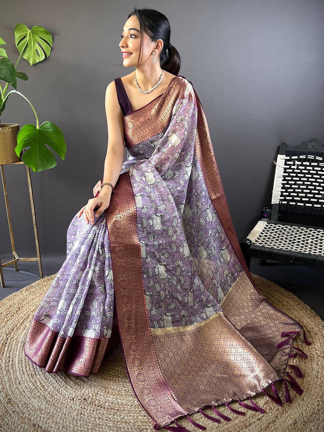 Lavender Kalamkari Kota Saree