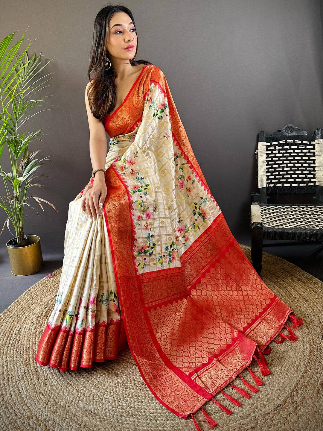 Red Kovai Rettapet Border Digital Print Saree