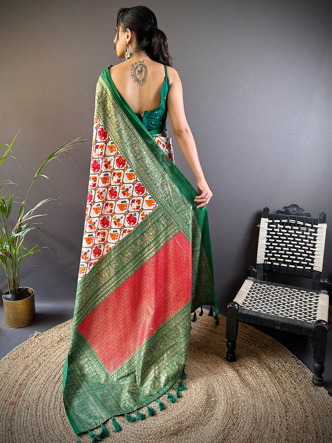 Soft Chanderi Silk Patola Design Festive Wear Saree