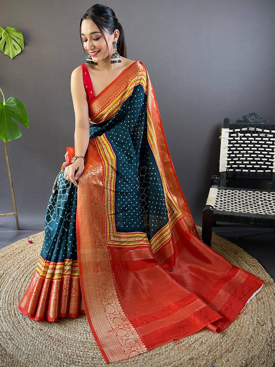 Viscose Dola Silk Bandhej Zari Saree