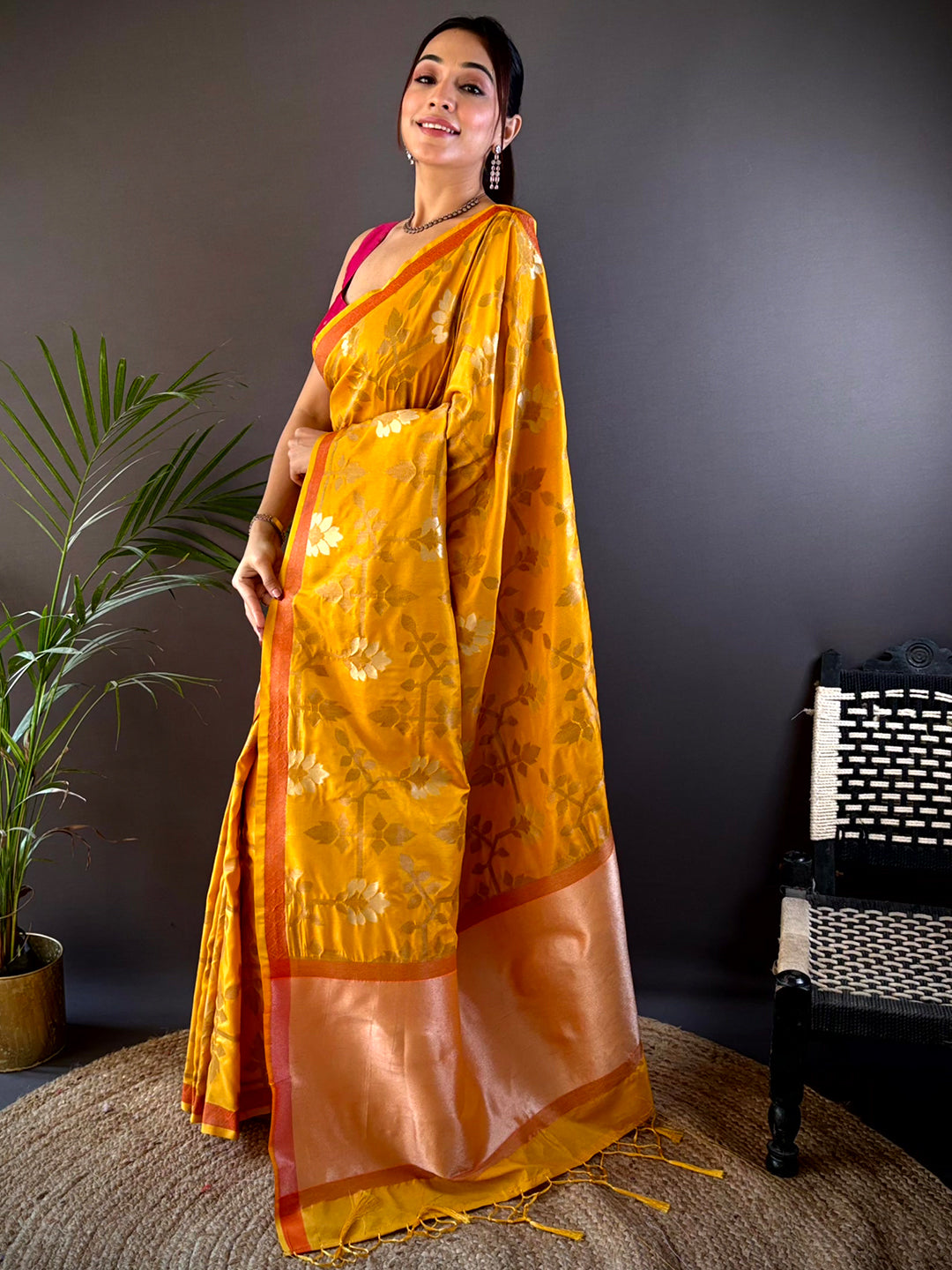 Soft Silk Geometric Floral Printed Saree