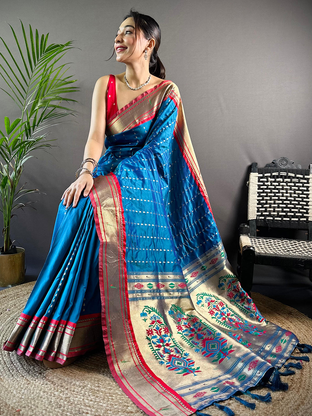 Royal Blue Yeola Paithani Saree With Zari Weaving - Luxe