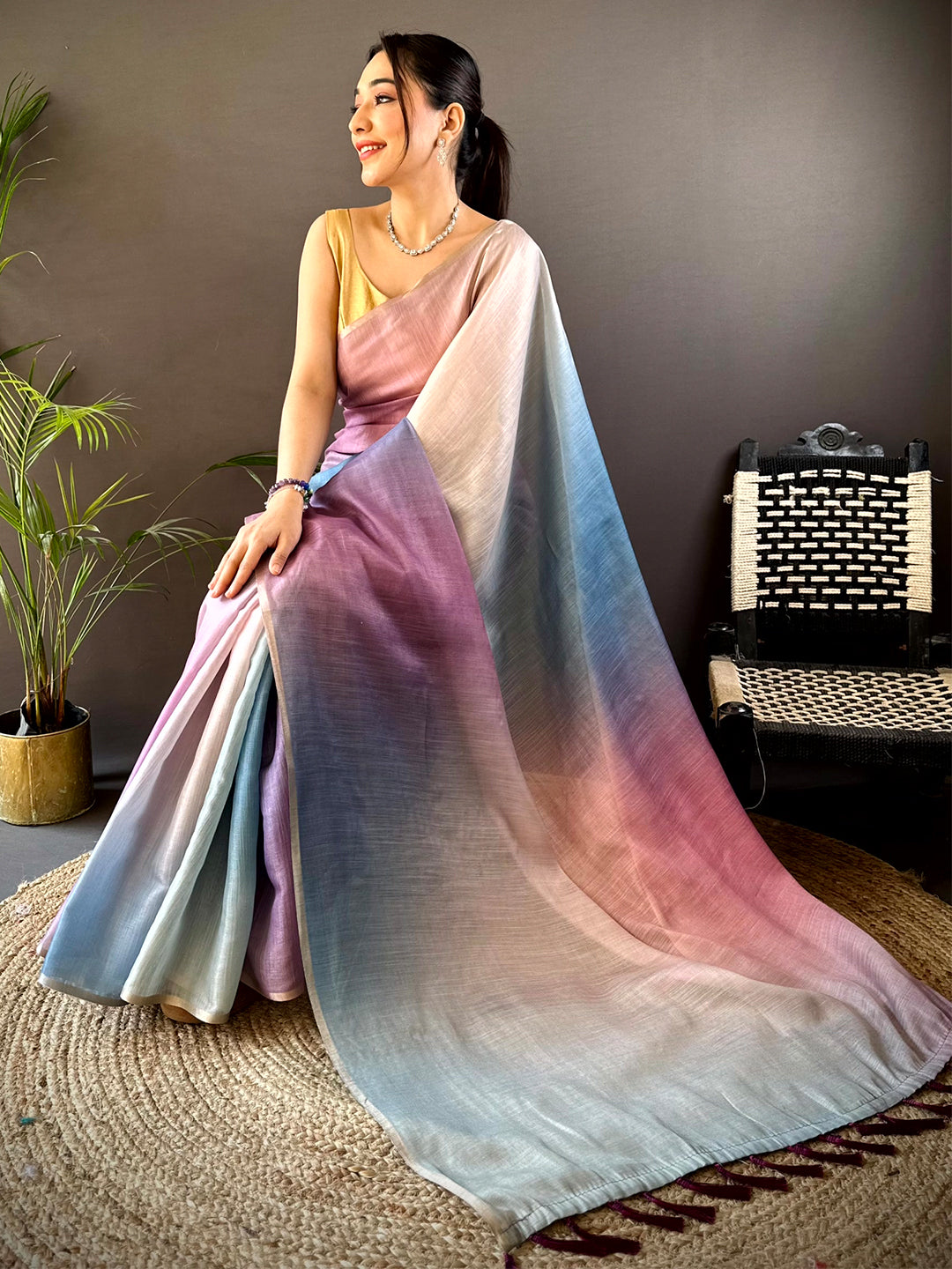 Multi Ombre Chanderi Tissue Saree