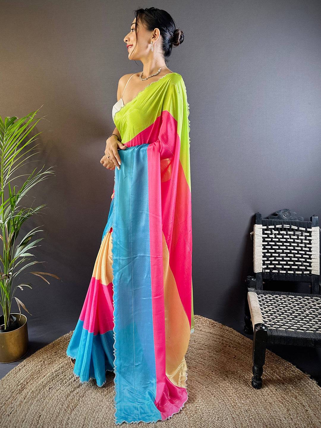 Vibrant Poly Chiffon Swaroki Work Saree